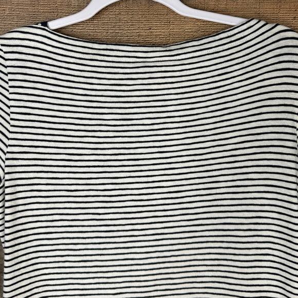 Tory Burch Striped Bateau Neck Short Sleeve Embroidered Beading Top SZ Small - Picture 8 of 9